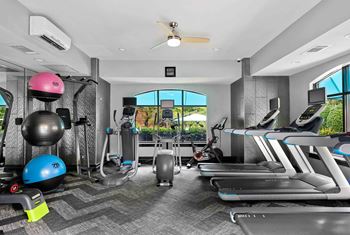 24-Hour fitness studio spaces featuring technogym equipment and peloton bikes